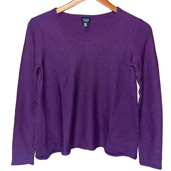 Eileen Fisher Merino Wool Plum Scoop Neck Sweater Blouse Size Small Petite - Picture 1 of 4